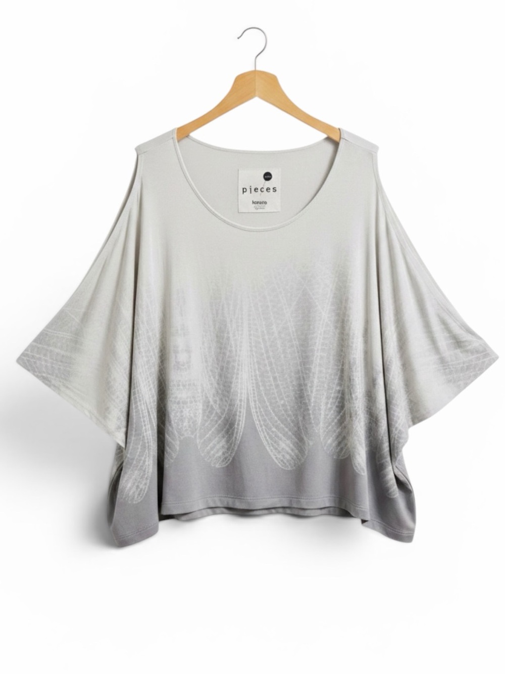 Kensie Cold Shoulder Dragonfly Graphic Top Grey XS S